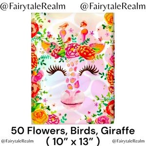 10”x13” Flowers & Giraffe ( 50 ) Poly Mailers, Shipping Envelopes, Gift Bags